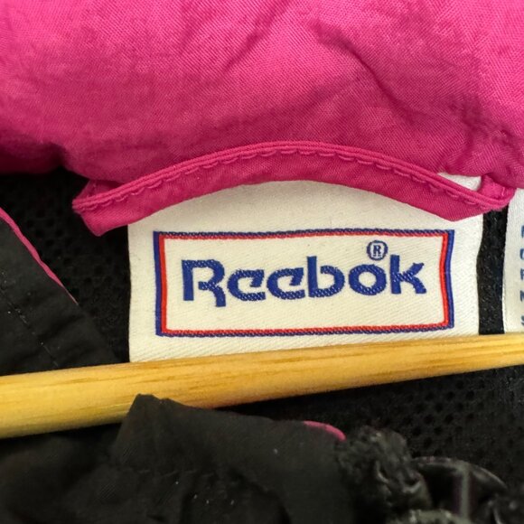 VTG Reebok Track Jacket Women's Large Black Nylon Windbreaker Colorblock 90s - Picture 7 of 11